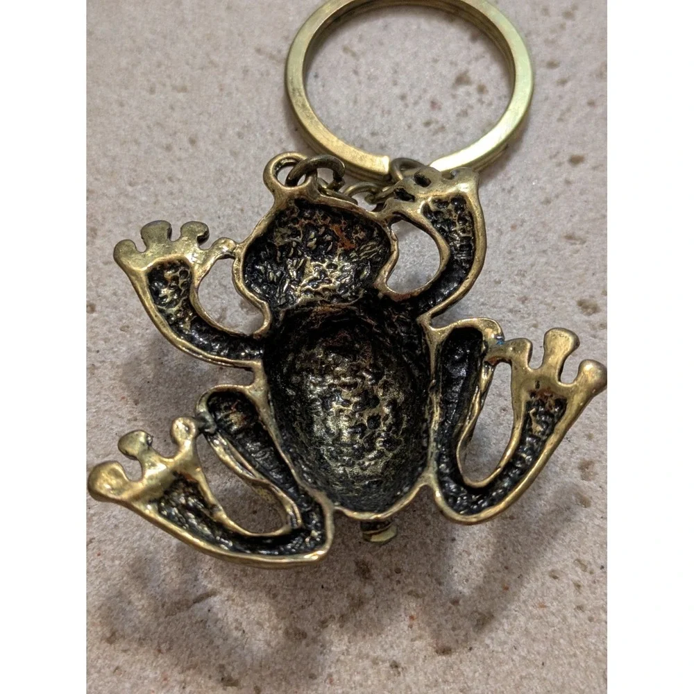 Frog Rhinestone Handbag Charm Keychain Chunky Statement Green & Gold Tone